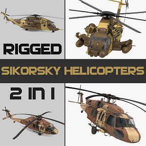 3D sikorsky military rigged helicopters
