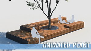 3D street park bench tree