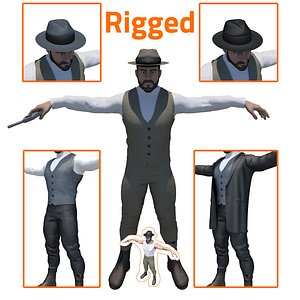 Male Body Rigged Mapped Western Style Peaky Blinder