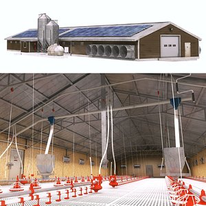 Chicken Barn With Automatic Feeding System 3D model