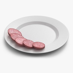 Half Smoked Sausage on Plate 3D model
