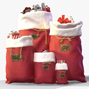 Christmas Santa gift bags Set PBR 3D model