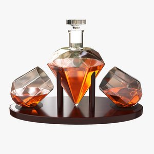 3D Diamond Whisky Decanter With Glasses And Wooden Holder model