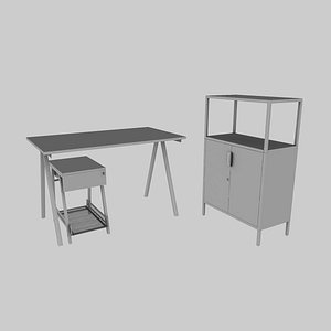 3D Furniture Set IKEA TROTTEN - Table Cabinet Drawer unit