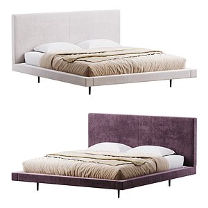 Rectangular Sand Genuine Leather and Sponge Solid Color Platform Bed 3D model
