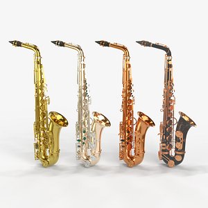 3D Saxophone Four Types of Materials Brass Copper Black and Silver model