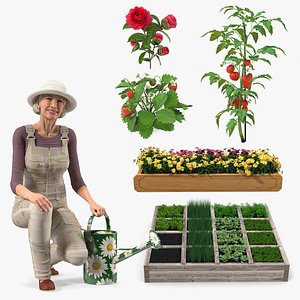 3D model Gardening Lady with Plants Collection 2