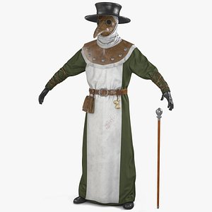 Plague Doctor Costume with Staff 3D