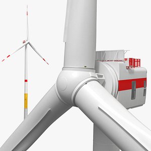 3D Utility Scale Wind Power Turbine White Simplified