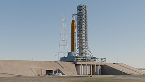 SLS Rocket with Launch Complex 39B Kennedy Space Center Launch Scene