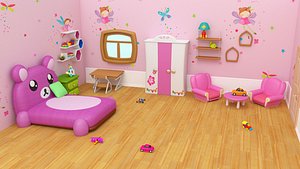 Cartoon Gril room - Low-poly 3D model Low-poly 3D model Low-poly 3D model