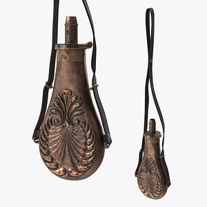 Antique Copper Gunpowder Flask with Leather Strap