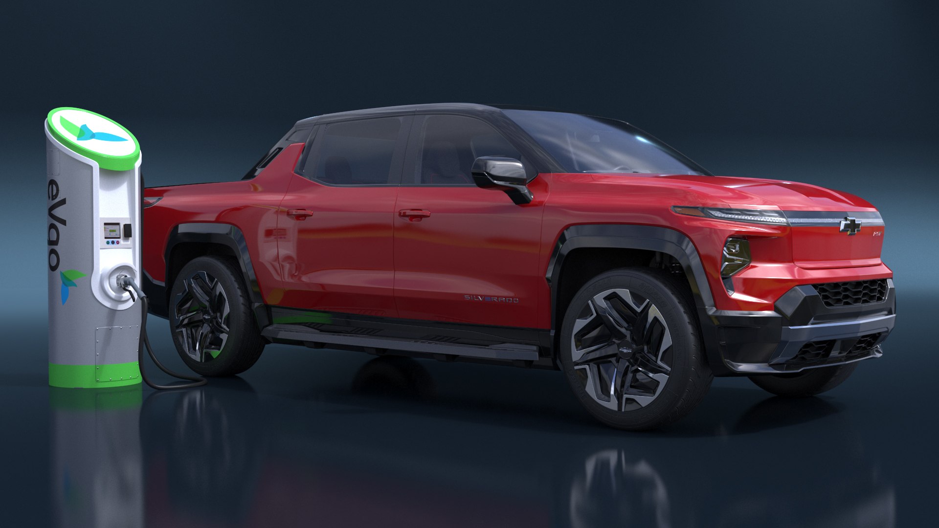 Red Chevrolet Silverado EV With EVgo Electric Car Charging Station ...