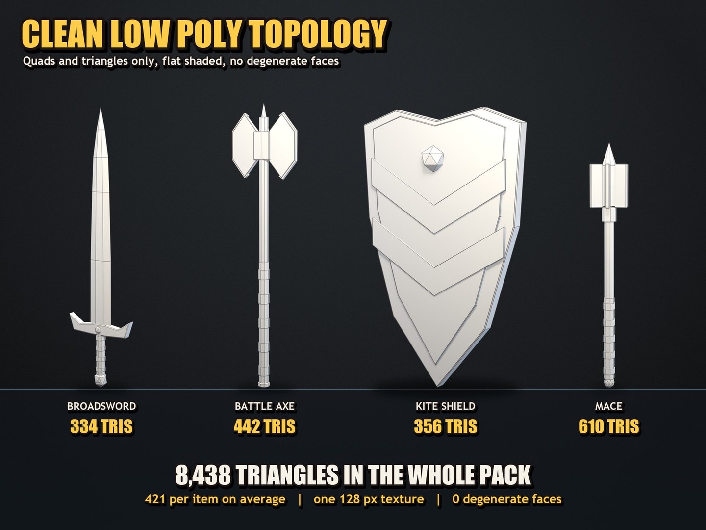 3D Low Poly Medieval Melee Weapons Pack 20 Swords Axes Shields https://p.turbosquid.com/ts-thumb/jC/8oz6Yc/4X/low_poly_melee_weapons_06_wireframe/jpg/1793436331/1920x1080/fit_q87/2912ced5609886cffc5513982485b5a3274bc800/low_poly_melee_weapons_06_wireframe.jpg