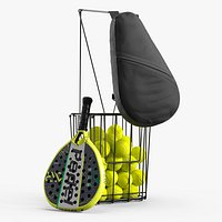 Padel Racket Sling Bag with Racket and Balls Black