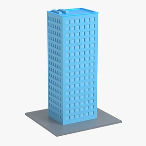 Minimalist Cartoon Skyscraper Low Poly Blue