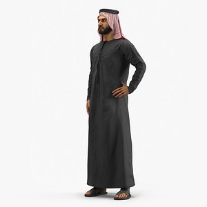 Middle Eastern Man in Keffiyeh Hand on Hip Black