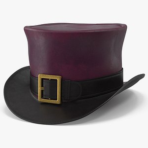 Leather Top Hat Red with Buckle 3D model