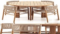 Outdoor Wooden Rope Dining Set with 4 Chairs and Round Table