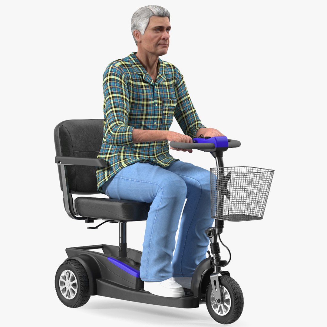 Elderly Man on Electric Wheelchair Rigged for Cinema 4D 3D model preview