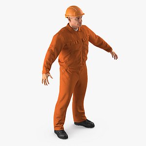 3D Builder Wearing Orange Coveralls Rigged for Cinema 4D model