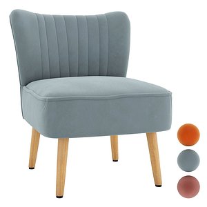 3D model Homary-Upholstered Velvet Accent Chair Modern Accent Chair in Solid Wood Legs