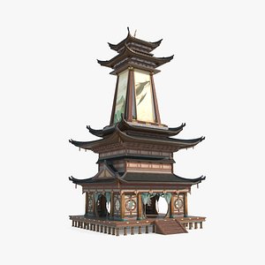 3D Ancient Asian Architectural Leisure Tea Pavilion