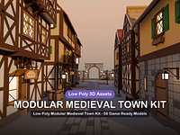 Low Poly Modular Medieval Town Kit - 56 Game Ready Models