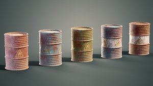 3D Old oil barrels
