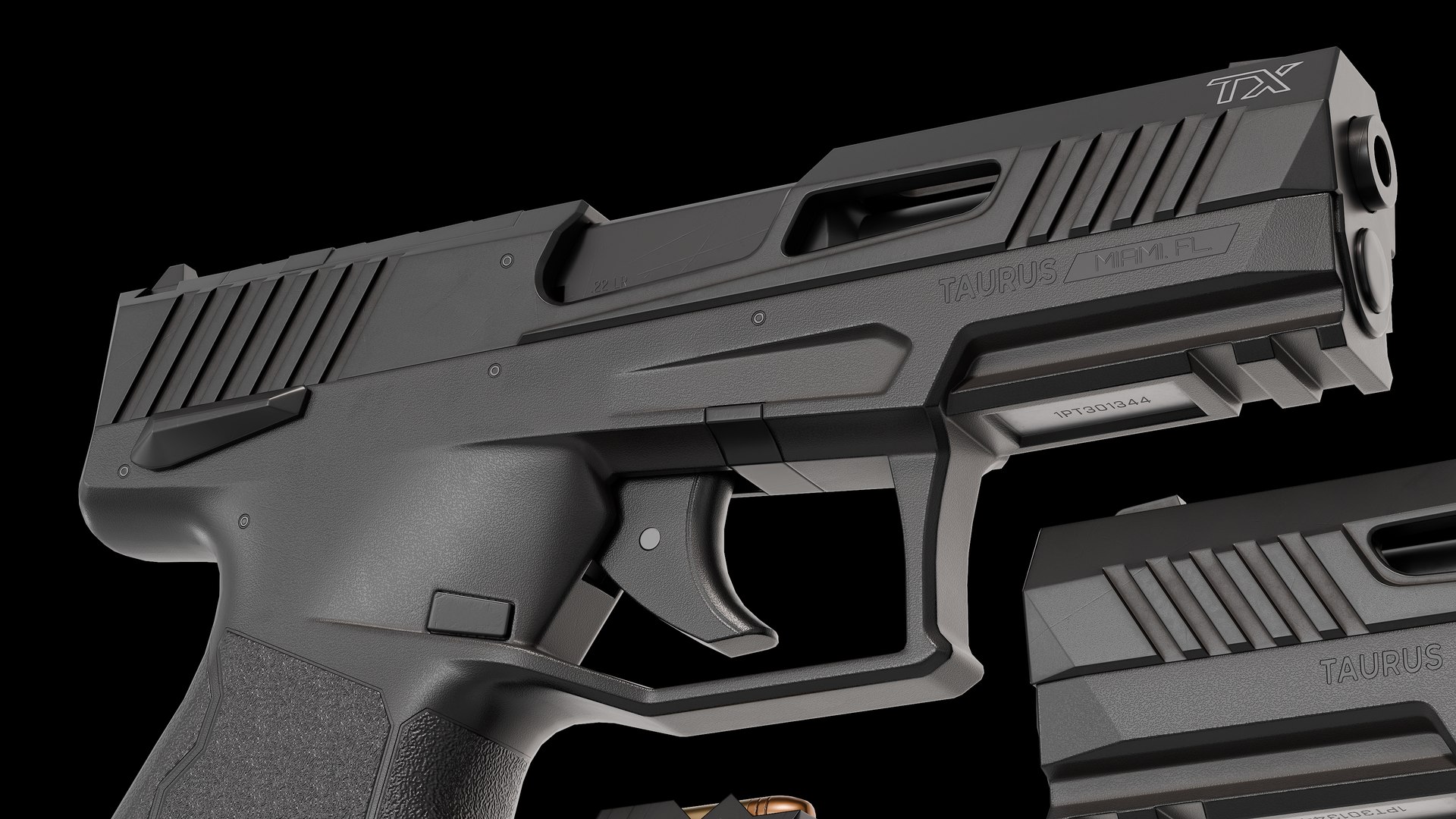3D Taurus TX22 Gen 2 pistol model https://p.turbosquid.com/ts-thumb/jE/OFYhMv/5h/prev0005/png/1775923884/1920x1080/fit_q87/c7c7b4e86558a3742be43f31637211ab37569b2e/prev0005.jpg