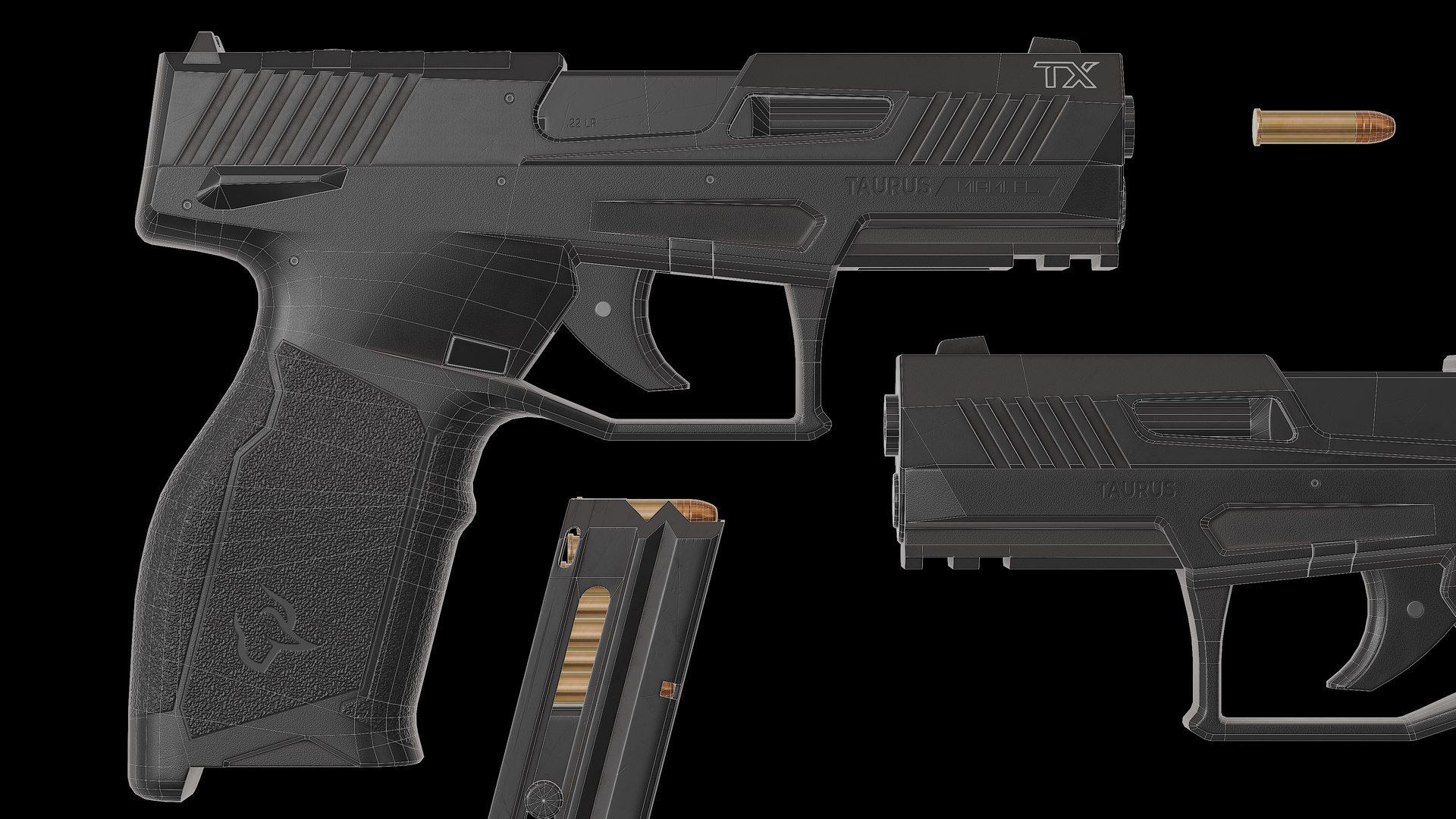 3D Taurus TX22 Gen 2 pistol model https://p.turbosquid.com/ts-thumb/jE/OFYhMv/fo/wire0003/png/1775923895/1920x1080/fit_q87/43fdb74d18888b15c0db9015df8e0ecd6a3dc8ea/wire0003.jpg