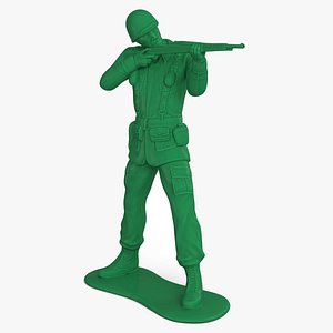 Green Plastic Toy Soldier with Rifle Shooting 3D model