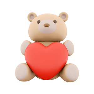 3d Icon of teddy bear toy with a heart