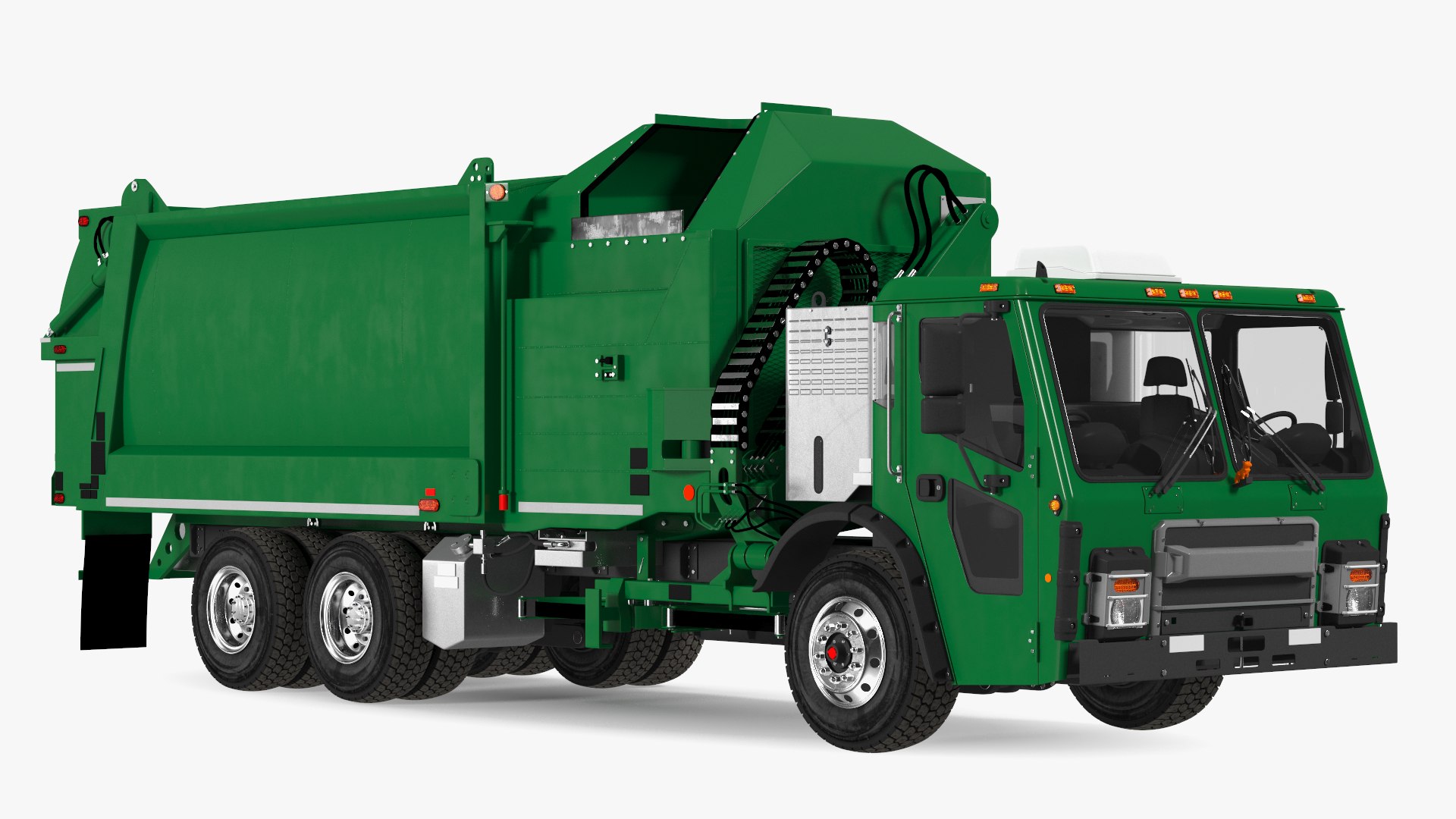 Electric Refuse Truck Green Simple Interior 3D model preview
