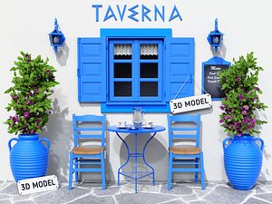 3D model greek terrace tavern