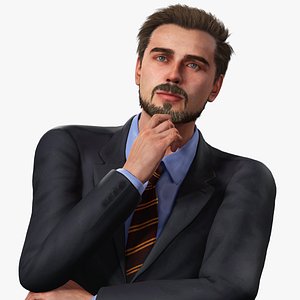 Realistic Office  Businessman 3D Character in Suit Rigged Model