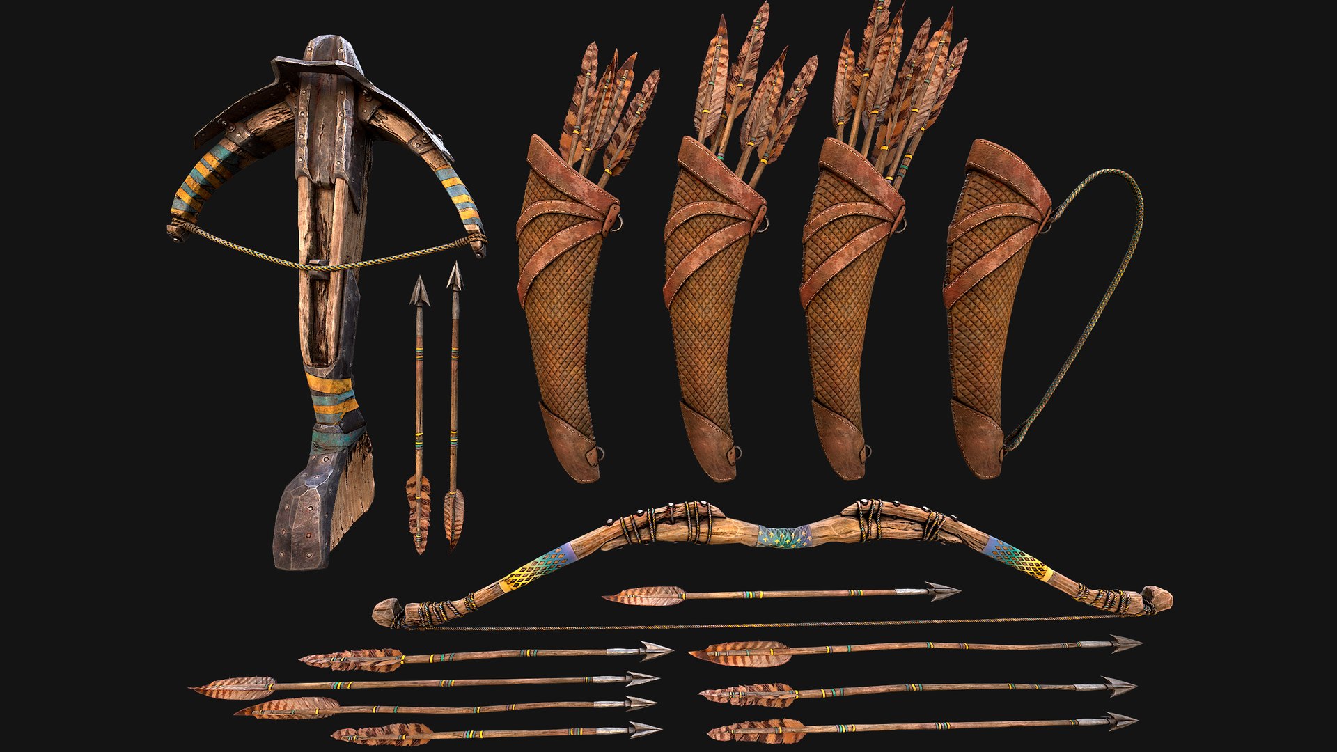 Bow Crossbow Quiver Arrows Archer Medieval Set 3D model https://p.turbosquid.com/ts-thumb/jF/DGx6W5/pv/aaaaacrossbowbowim2/png/1760193411/1920x1080/fit_q87/ceaa6456953e50e23db6a60b220d670ca16c8abc/aaaaacrossbowbowim2.jpg
