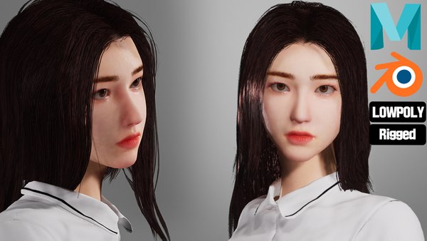 3D Korean School Girl Rigged Low-Poly 3D Models