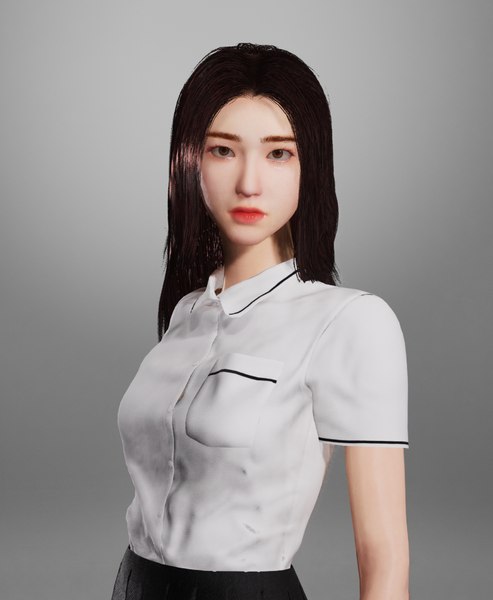 3D Korean School Girl Rigged Low-Poly 3D Models