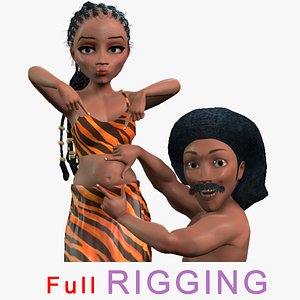 Cartoon Pregnant Wife and Husband Full Rigged 3D model