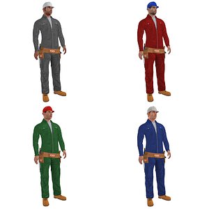 pack rigged worker man 3d model