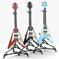 Detailed Three V Electric Guitars With  Holder
