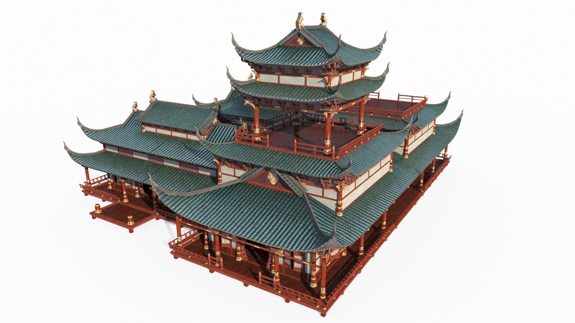 3D Model Asian Ancient Building Combination House - TurboSquid 2037837