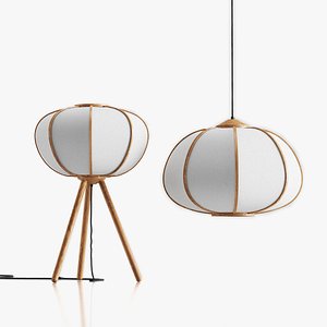 3D model H and M Bamboo Pendant Light and  Floor Lamp Set