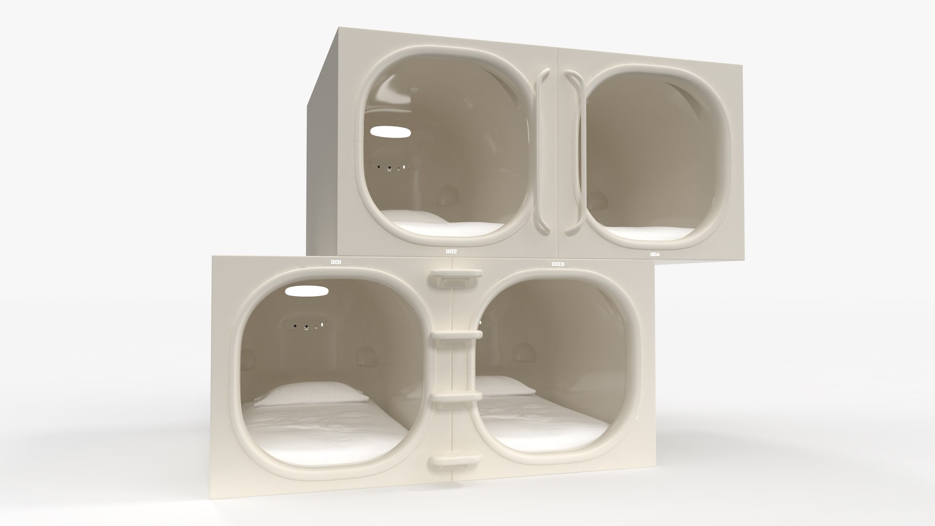 Futuristic White Cosmic Interior Capsule Hotel 3D model preview