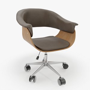 Computer chair - leather and wood 3D model
