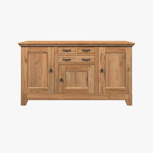 3D Country Sideboard 3 Door 3 Drawer Solid Natural Oak