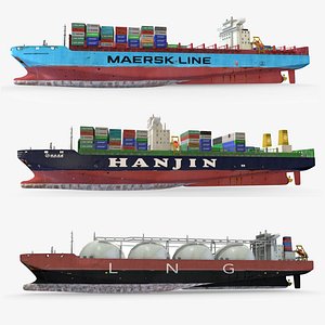 Realistic Tanker And Shipping Container Ships