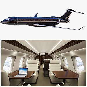 Bombardier Global 7500 Black Business Jet with Cockpit and Interior