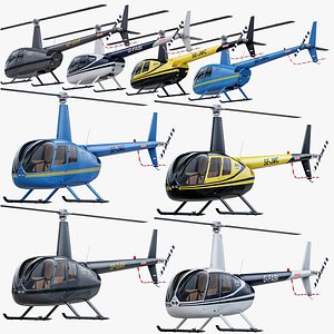 Rigged Robinson R44 Helicopter With 4 Skins PBR